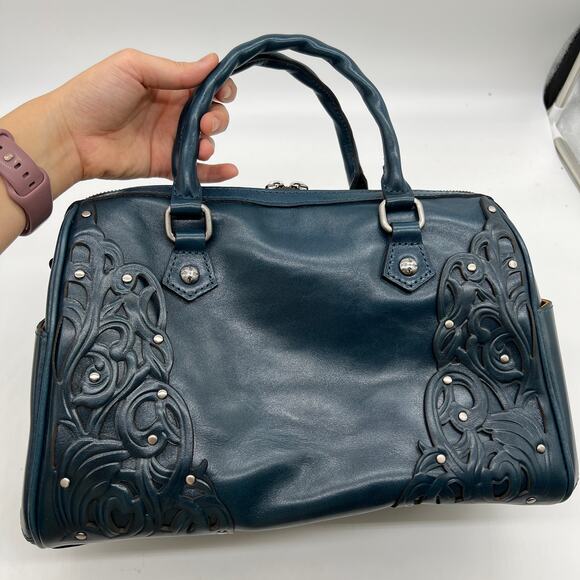 Patricia Nash Leather Skye Satchel with Crossbody Strap Lapis Blue - Picture 1 of 16
